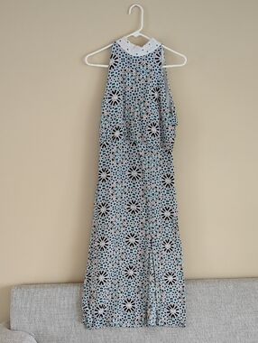 Size 8 Topshop Pattern Polka Dot Tie Neck Leg Slit Dress White Green Pink